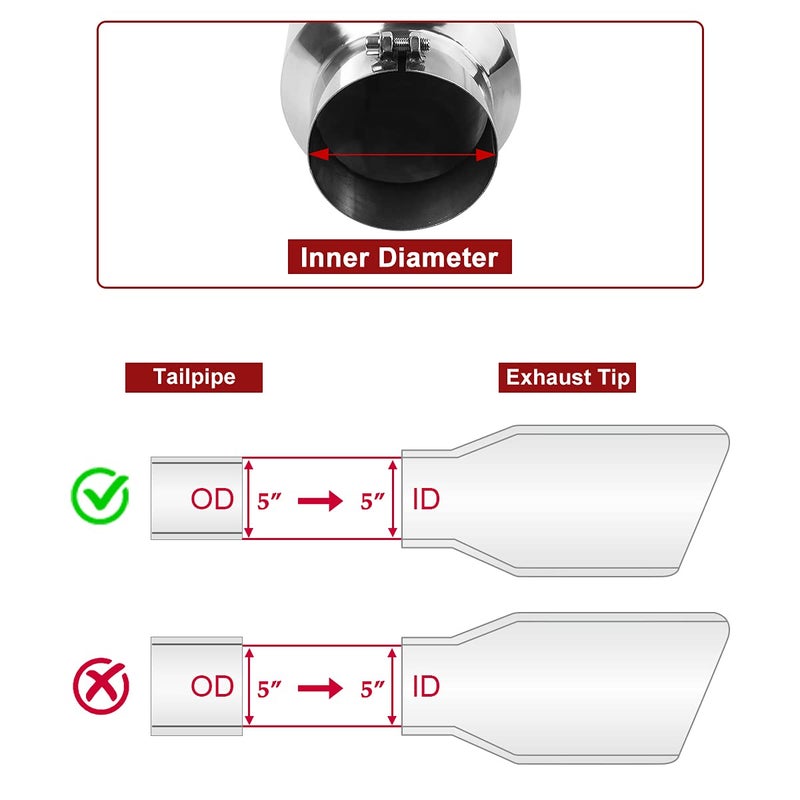 Upower Diesel Exhaust Tip 5" Inlet 7" Outlet 15" Long Stainless Steel Polished Bolt-On Tail Pipe 5" to 7" Universal for Trucks Car - Image 3